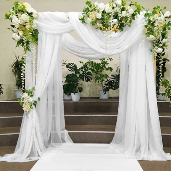 Bröllopsbåge Draperingstyg 1 Panel 75cm X 6m Vit Skir Chiffong Gardin Draperingar för Bröllop