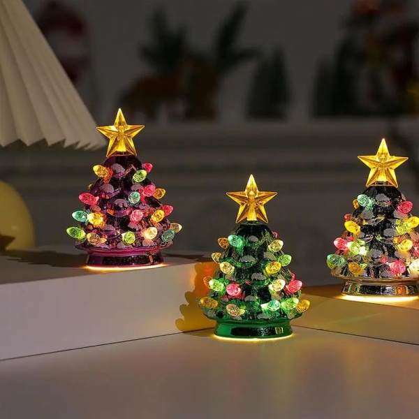 11 cm mini juletræ med lys kunstigt jern juletræspynt oplyst festlig dekoration juletræ nytårsgave green
