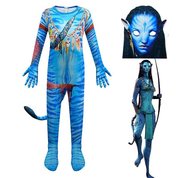 Børneavatar The Way Of Water Alien Cosplay 3d Jumpsuit Drenge Piger Avatar Cosplay Kostume Mask Halloween Zenti Party Bodysuit 4676Jumpsuits-mask 110(4T)