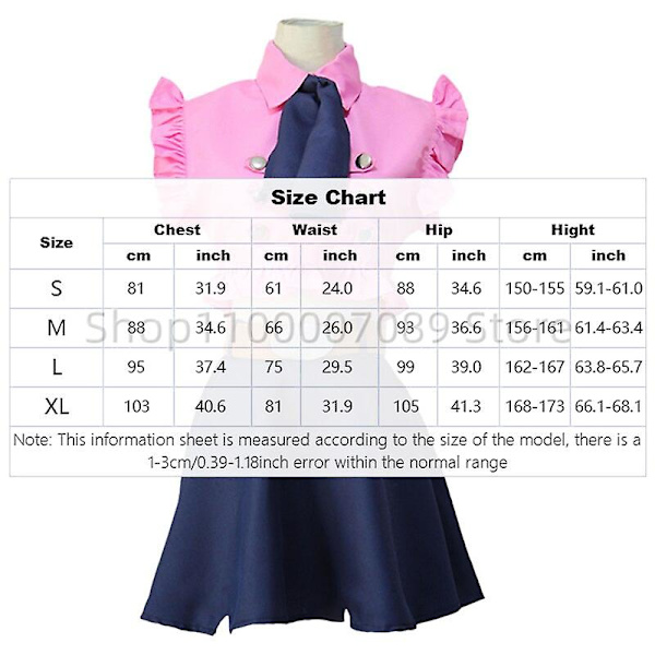 Anime The Seven Deadly Sins Elizabeth Liones Cosplay Costume Girl Rosa Kjole Parykk Antrekk Uniformskjørt Halloween Costume Dame M