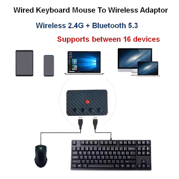 USB Tangentbord och Mus Bluetooth 5.3 Adapter, Bluetooth USB Hub Adapter USB Trådbundet Tangentbord Mus till