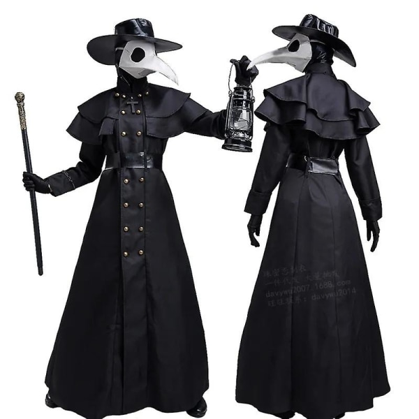 Halloween middelaldersk hette kappe Plague Doctor Kostyme Maske Hatt For Menn Munk Cosplay Steampunk Priest Skrekk Trollmann Kappe L