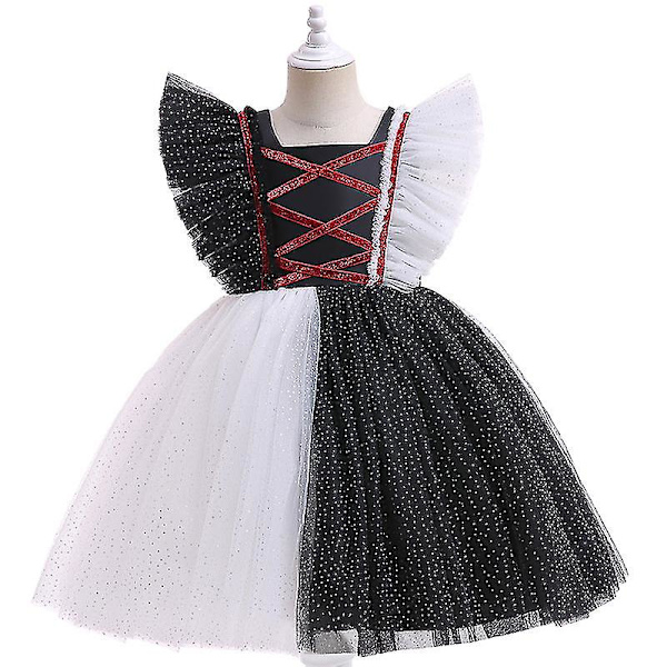 Jenter Princess Dress Cruella the Witch Tutu Halloween Carnival Party Cosplay kostyme 140