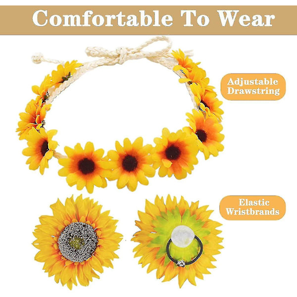 Nopea toimitus 1 set, Hippien naisten asusteet 7 kpl set Sisältää Flower Crown päänauhan rannekkeen ja hippien aurinkolasit, rauhankyltin kaulakorun ja