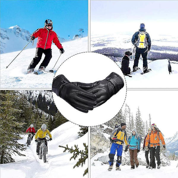 Ski Læderhandsker Herre Vinter Touch Screen Plus Velvet Tykke Køre Motorcykel Handsker Black Shape2