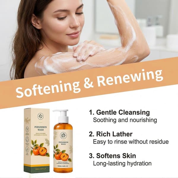 Kaki Deodoriserende Kroppsvask 100ml, Mild Dyprensende Kroppsvask med Kaki Fruktekstrakt for Menn og Kvinner 2pcs
