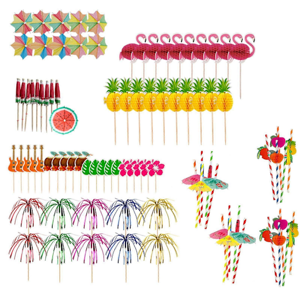 90x Cupcake Topper Tannpirkere og Sugerør Tre Grillspyd for Borddekking Fest