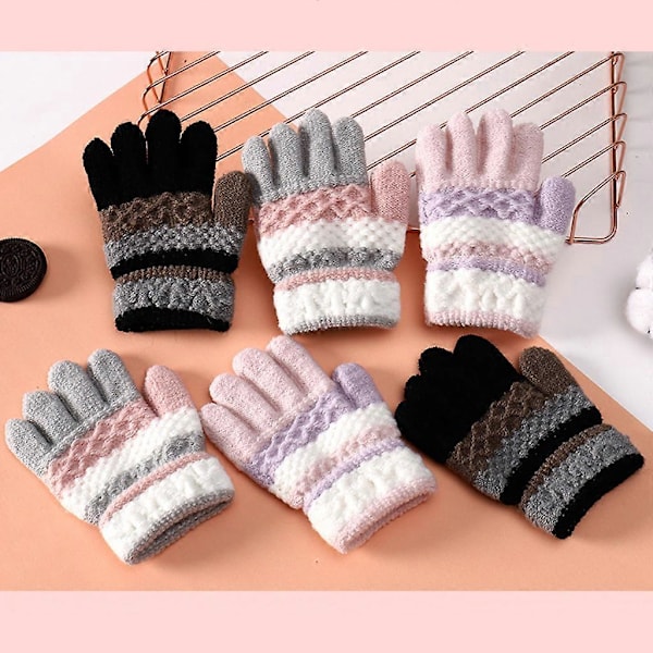 1 Par Vinterhansker for Barn Strikket Stripe Barn Kuldebeskyttende Varme Hel Finger Hansker Gutter Jenter Votter