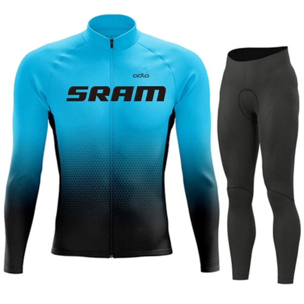 SRAM Pro Autumn Cycling Jersey Sæt Cykel Sportwear Suit MTB Uniform Ropa Ciclismo Road Bike Tøj Bicicleta Lange Bib Bukser Black S