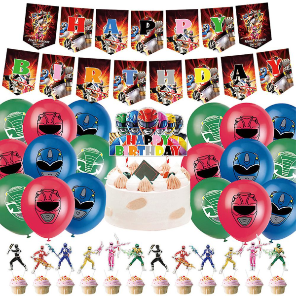 Power Rangers -teemajuhlakoristelu Ilmapallot Banner Cake Topper Set