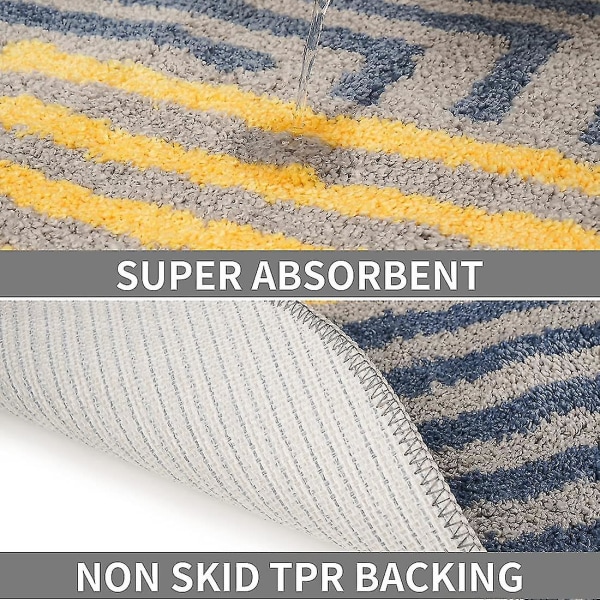 Tflycq Soft Fluffy Microfiber Oval Badeværelsestæpper Skridsikre stærk vandabsorberende bademåtte (blå og hvide striber, 18"x26") Yellow Blue and Grey Stripes 18*26