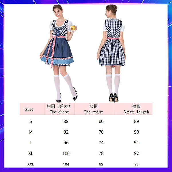 Voksne Kvinder Oktoberfest Dirndl Kostume Bavaria Beer Party Karneval Tjenerkjole Wench Maid Lolita Nederdel Cosplay Fantasia Outfit XL D