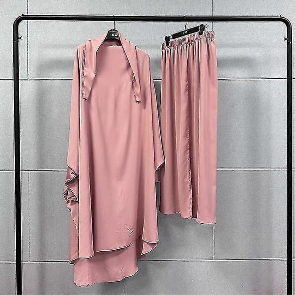 Uae Saudi Solid Robe Kjole Hætteklædt Sæt Etnisk Tøj pink