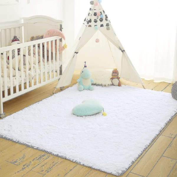 Knfe Soft Fluffy Area Tæpper til Soveværelse Børneværelse Plys Shaggy Nursery Tæppe Furry Throw Gulvtæpper til drenge Gi-2,6 * 5,2 fod-hvide