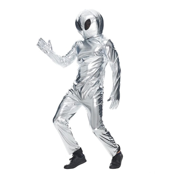 Sliver Outer Space Alien mænds kostume Ufo Explorer Uniform Fancy Dress Astronaut kostume til mand kosmonaut rumdragt L