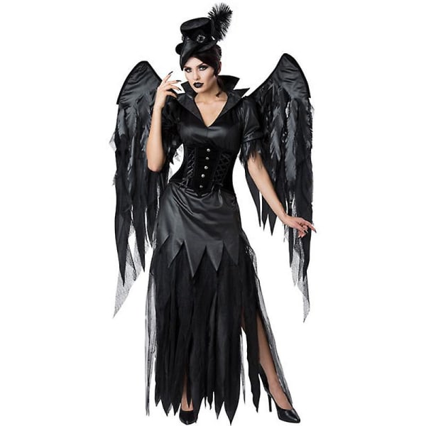 Multiple Carnival Halloween Lady Deluxe Dark Angel Costume Fallen Demon Feather Halo Wings Rollespill Cosplay Fancy festkjole Gray M