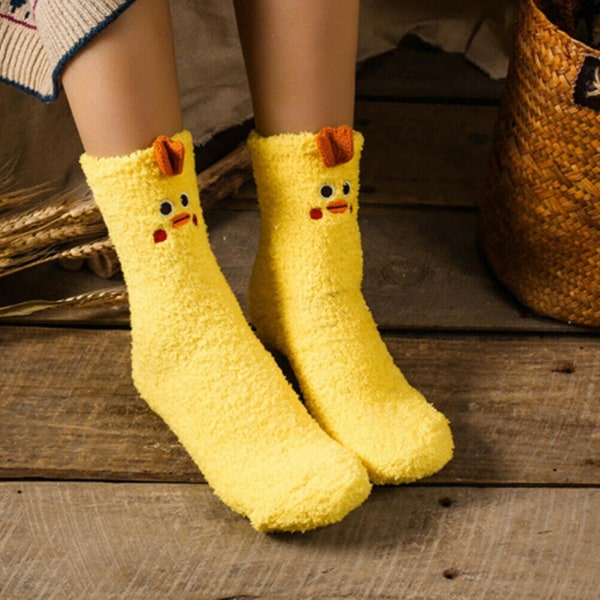 Dame Dame Vinter Varm Sokk Fleece Dyr Myk Søt Fluffy Lounge Slippersokk Little Yellow Duck