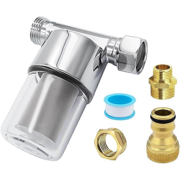 Gjenbrukbart inline sedimentvannfilter - Forfilter i solid messing for vaskemaskin, bobil, dusj og hageslange Silver