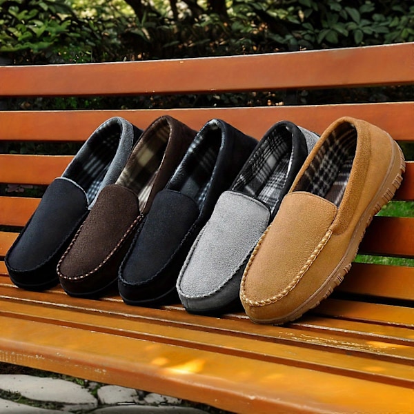 Nye modeller Luksuriøse Memory Foam Herre Mokasinsko i Semsket Skinn - Innendørs/Utendørs, Koselig Varmt Fôr, Slip-On med Anti-Skli Gummisåle for Komfortabel A