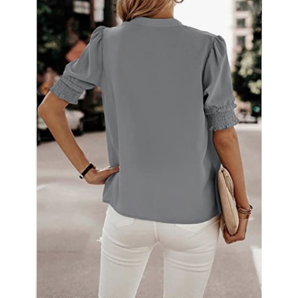 Dame Babydoll Bluser V-Hals Tunika Toppe Sommer Løse Puf Toppe Casual Løs Pasform Flæseærme Toppe Bluser T-Shirt Toppe navy blå XL