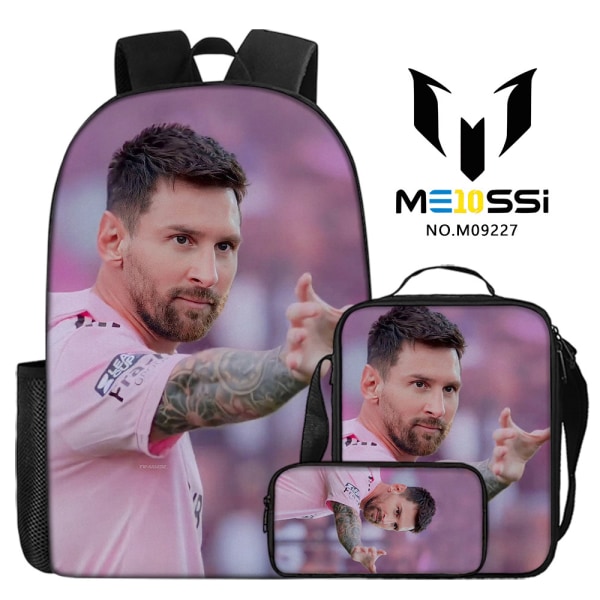 3-delad set av fotbollsstjärnan Messi perifera ryggsäckar, skolväskor för grundskole- och gymnasieelever, digitaltryck campusryggsäckar style 7