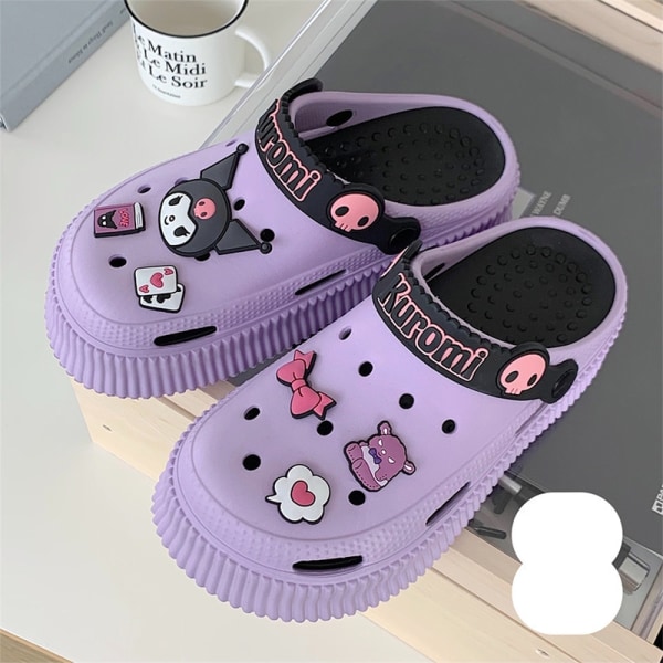 Söt Sommar Kawaii Modetoffel Y2K Platta Skor Förhöjning Sandaler Flickor Födelsedagspresent 2023 Ny purple black 8.5