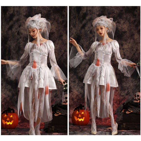 Halloween horror korsett grå vampyr brud maskerade cosplay zombie dress woman L