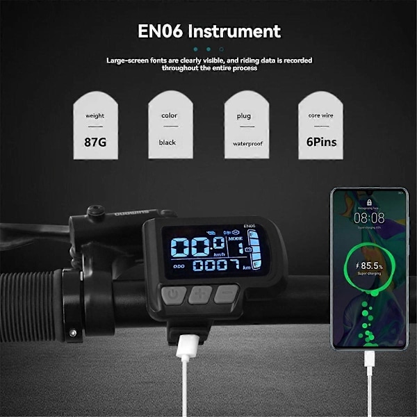 LCD-EN06 Elektrisk Cykel LCD Display Meter Dashboard Panel med USB 24V 36V 48V til Mountainbike Ele