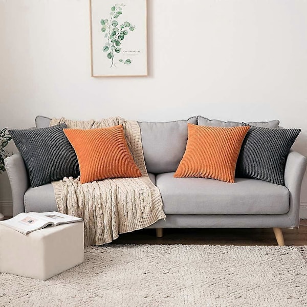 Pakke med 2 Høst Kordfløyel Myke Ensfarvede Dekorative Firkantede Pynteputetrekk Sett Putetrekk Puter til Sofa Soverom Bil 66 x 66 cm Oransje