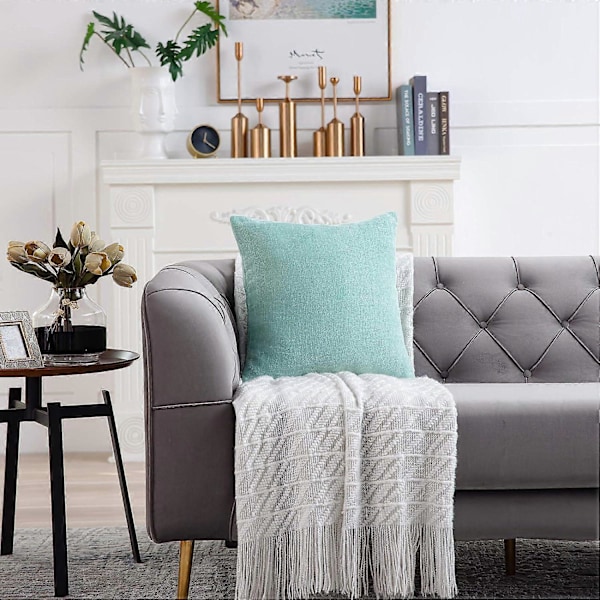 Mintgrønne Putetrekk 45x45 cm Sett med 2 Ensfargede Rustikke Putetrekk Firkantet Putetrekk for Hjem Sofa Dekorasjon