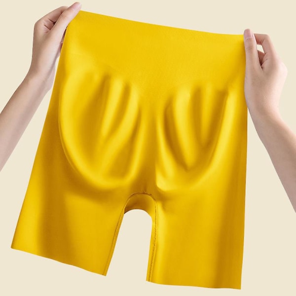 Højtalje sømløse sikkerhedsshorts ensfarvet mave hofte elevator shorts til kvinder lår slankende Yellow L