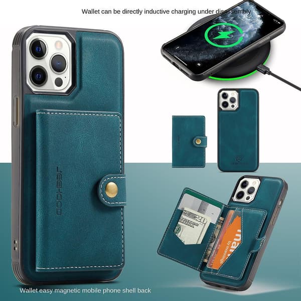 Avtakbart Kortholder Trådløs Lading Lær Telefonveske For Iphone 13 Mini/pro/pro Max