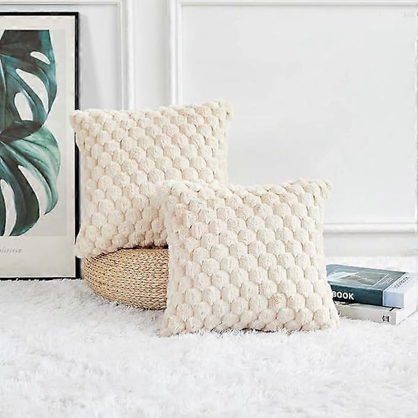Sæt med 2 dekorative pudebetræk i imiteret pels, boheme-stil, formede pudebetræk til sofa, seng, stue, boligindretning, beige 50x50 cm