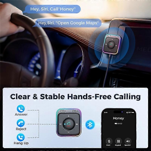 Bluetooth 5.3 AUX Biladapter Dubbla Mikrofoner Brusreducering