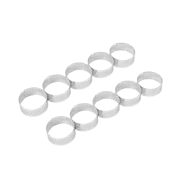 10-pak 5 cm Tærtering i rustfrit stål, varmebestandig perforeret kagemoussering, rund bagering (haoyi