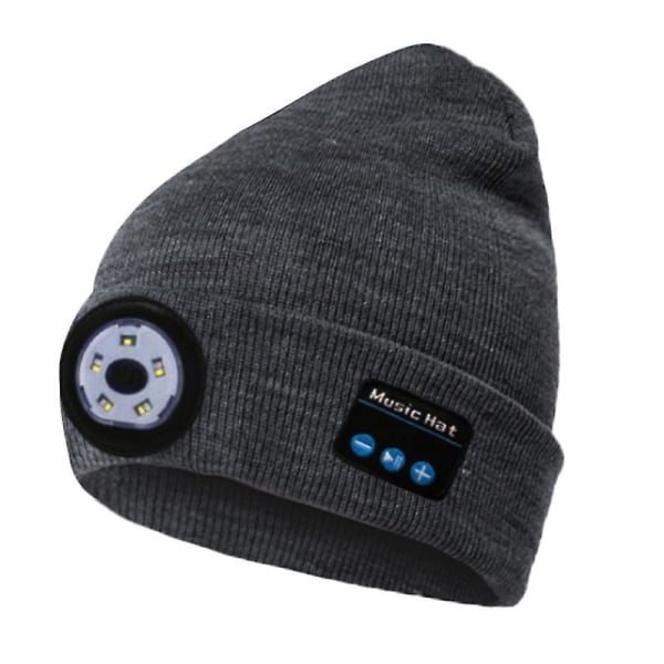 Trådløs Bluetooth Led-øretelefon Strikket Hue Musikhøjttalere Varm Beanie Hat Grey