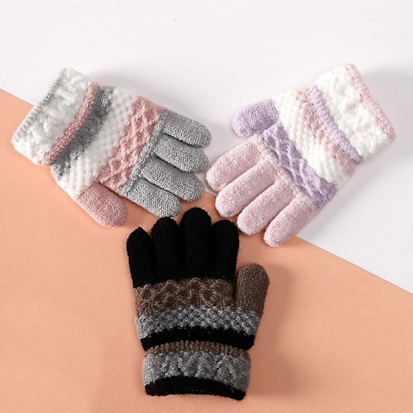 1 Par Vinterhansker for Barn Strikket Stripe Barn Kuldebeskyttende Varme Hel Finger Hansker Gutter Jenter Votter