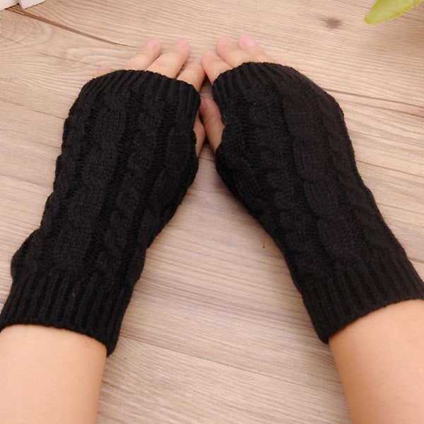 Kvinder strikket halvfinger handsker vintervarmer håndledsarm hånd lange fingerløse vanter Black Cable Knit