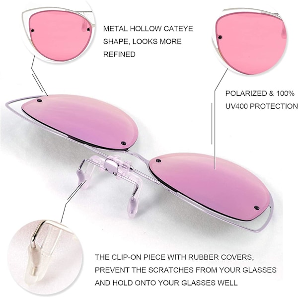 Ubiuo Polariserade Clip-On Solglasögon för Dam med Kattögonform och Uppfällbar Funktion för Receptbelagda Glasögon B2670
