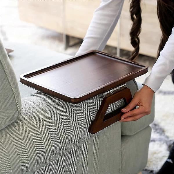 Armbord med klemme til sofa, sofaarmbakke Brown