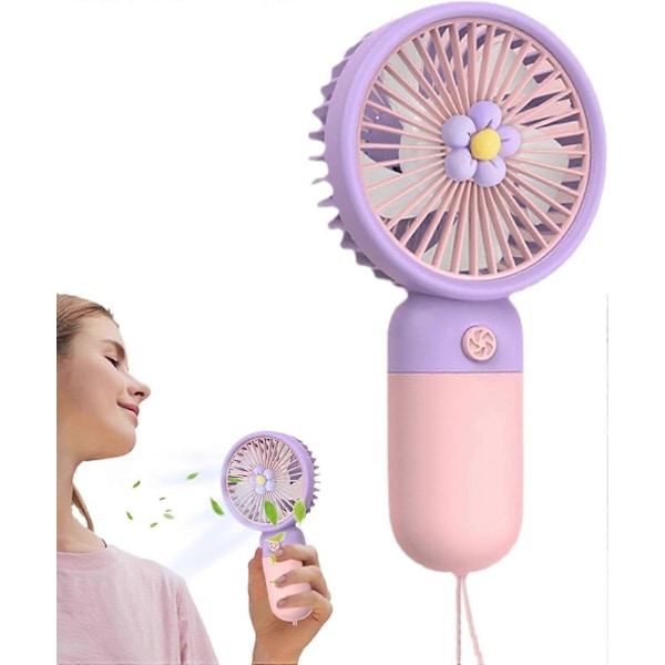 Personlig Fickfläkt Portabel Uppladdningsbar Fläkt Liten Kylfläkt Batteridriven Handhållen Fläkt med Liten Blomma för Flickor Pojkar Kvinnor Män 15*7.8*5.3cm