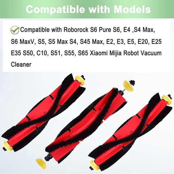 3-pack Roborock Huvudborstar Ersättningsdelar Kompatibla med Roborock S6 Pure, Roborock S6, S6 MaxV, E4, S4 Max, S5, S5 Max, S4, E2, E3, E5 E20 E25 E35