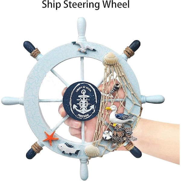 Träratt för Skepp, 28 cm Nautisk Båt Ratt Dekoration, Träratt för Skepp med Båt Rep (ShiKai)