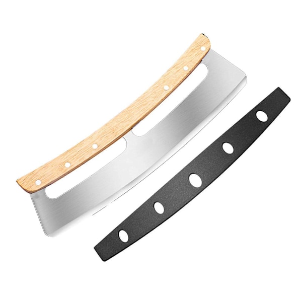 Pizza Cutter Rocker Blade Säkerhet med Trähandtag Pizzaskärare