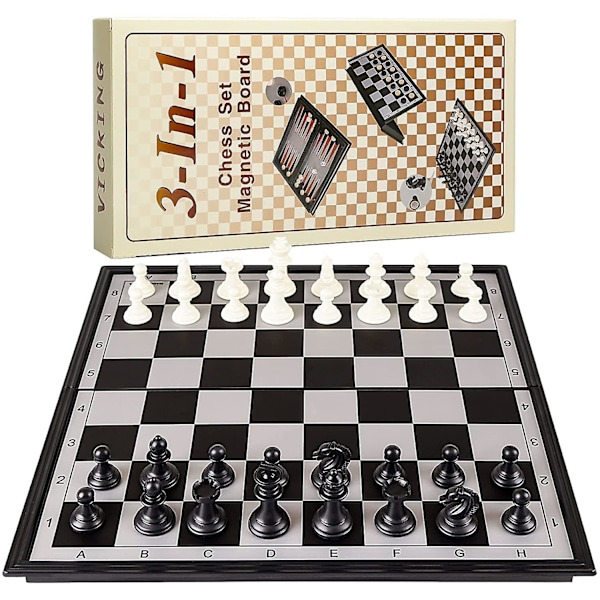 12\" X 12\" Matkashakkisetti, 3 in 1 Magneettinen Shakkisetti ja Tammi-pelisetti, Shakkilauta, Koulutuslelu lapsille ja aikuisille, Kokoontaitettava Backgammon