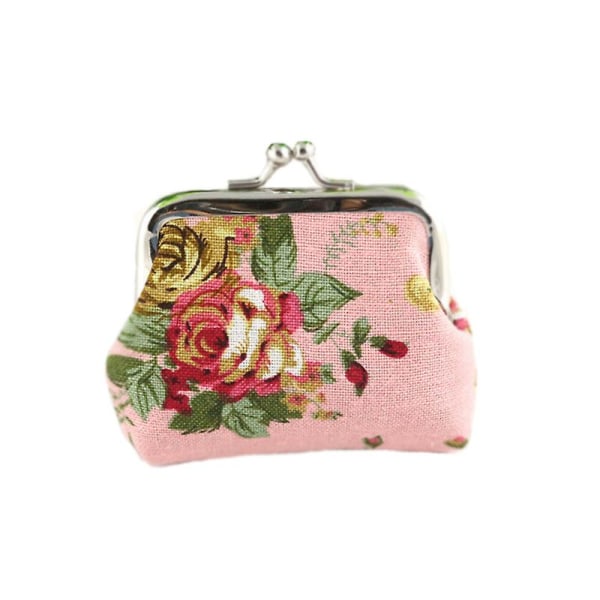 Kvinner Retro Floral Hasp Clutch Lommebok Mini veske Myntbytteholder Lerretsveske Pink