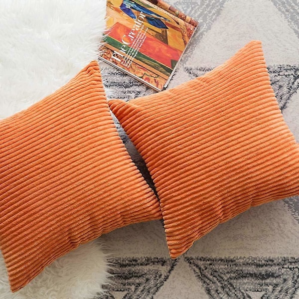 Pakke med 2 Høst Kordfløyel Myke Ensfarvede Dekorative Firkantede Pynteputetrekk Sett Putetrekk Puter til Sofa Soverom Bil 66 x 66 cm Oransje