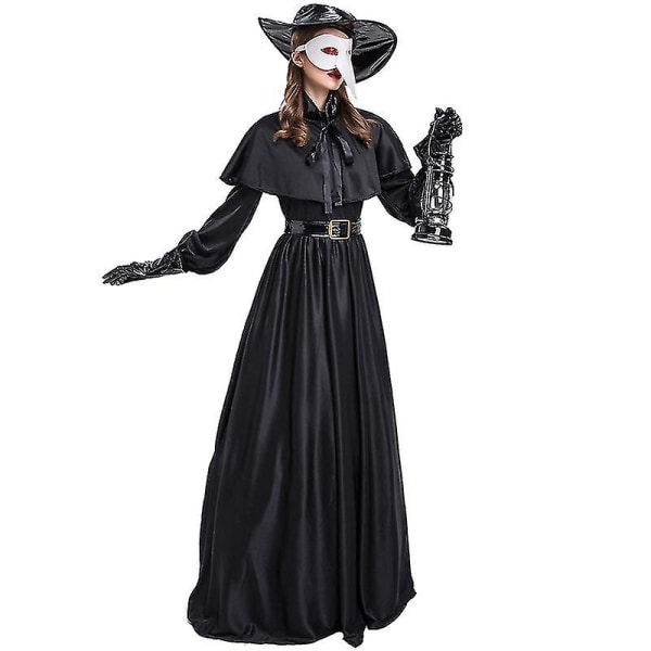 Halloween Kjoler Karneval Halloween Par Plague Doctor Kostume Middelalder Krigssygeplejerske Fugl Næb Playsuit Cosplay Fancy Festkjole Høj kvalitet Woman XXL-Wizard