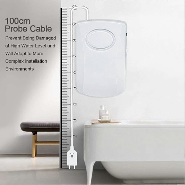 Vattenläckagealarm, 1M Lång Kabel med Sensor, Vit 89*55mm