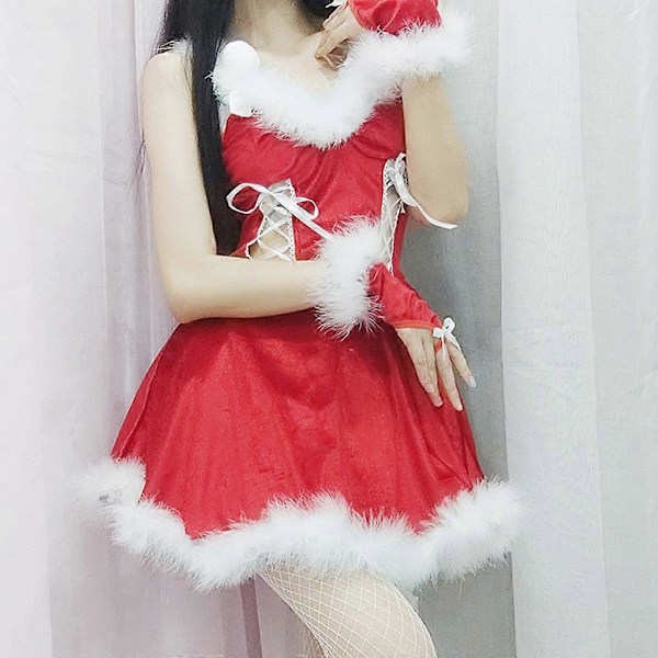 Partykjole Bunny Santa Kostyme Cosplay Sexy Maid Kostyme Juleforestilling Kostyme Halloween Kostyme for Kvinner Chri Rød XL